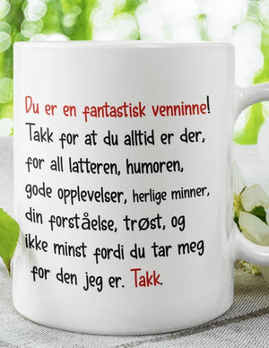 Krus til en god venninne - med egne navn - Plakatbar.no