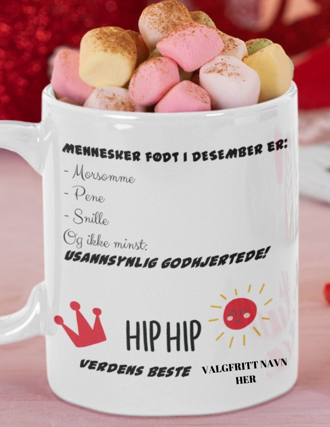 Krus til en som har bursdag i desember - Med eget navn - Plakatbar.no