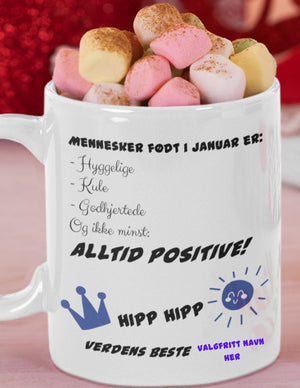 Krus til en som har bursdag i januar - Med eget navn - Plakatbar.no