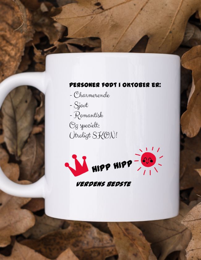Krus til en som har bursdag i oktober - Med eget navn - Plakatbar.no