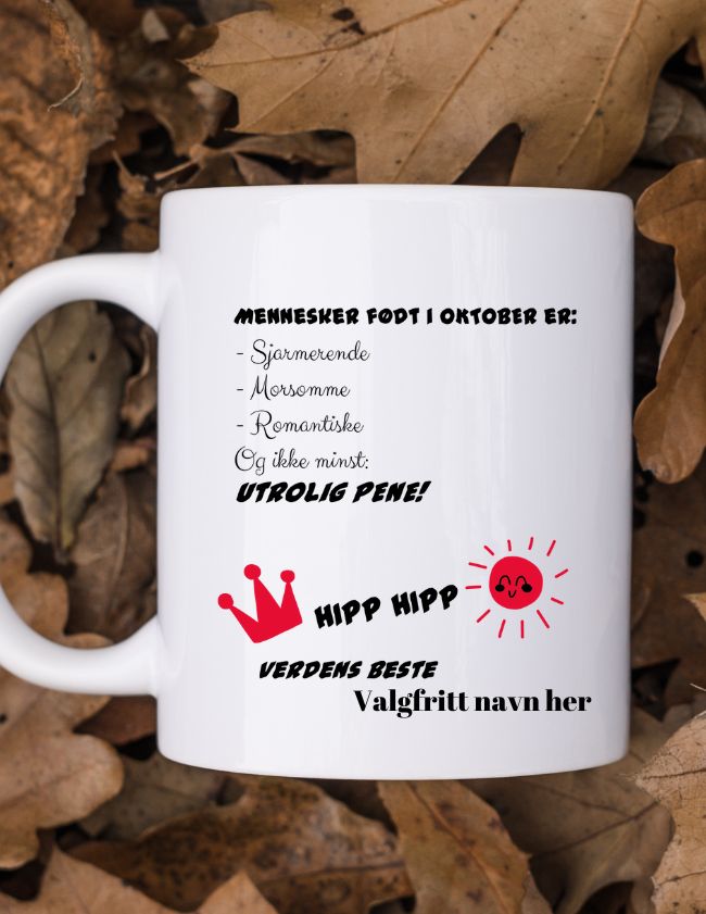 Krus til en som har bursdag i oktober - Med eget navn - Plakatbar.no