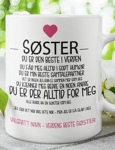 Krus til søster - med eget navn - Plakatbar.no
