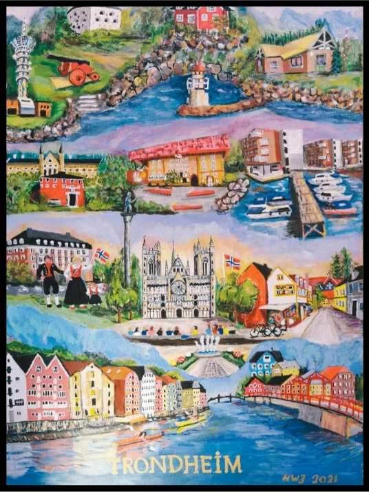 Kunstillustrasjon av Trondheim