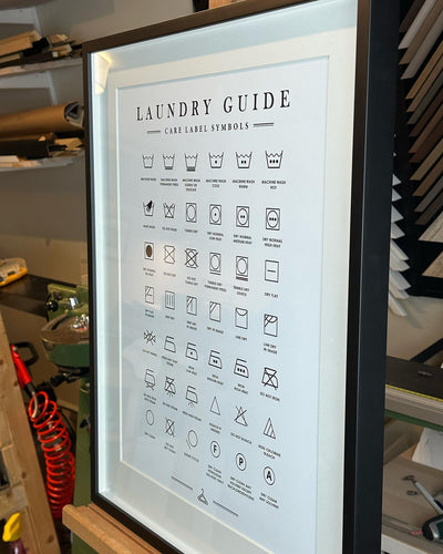 Laundry Care Label Symbols - Hvit Poster til vaskerommet - Plakatbar.no