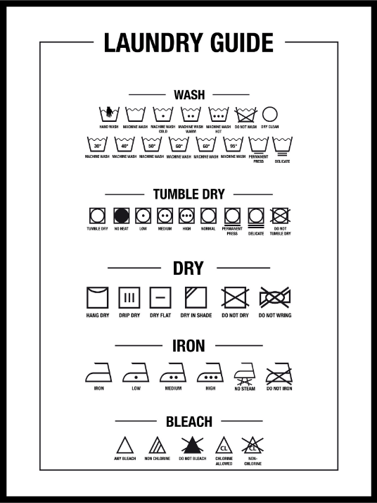 Laundry guide hvit poster - Plakatbar.no