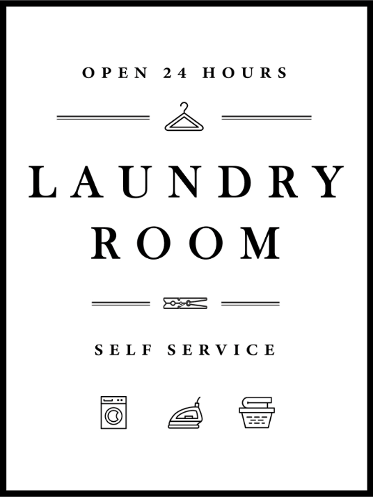 Laundry Room Self Service - Hvit Plakat til vaskerommet - Plakatbar.no