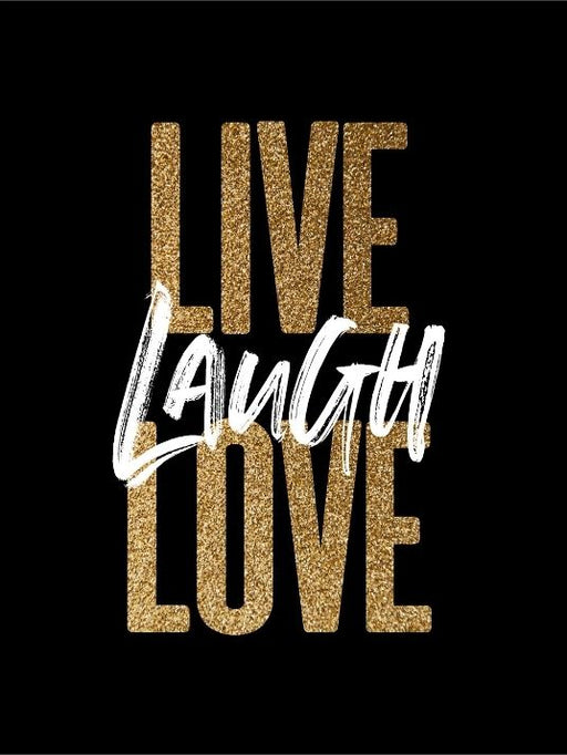 Live, Laugh, Love - gullskrift på sort bakgrunn - Plakatbar.no