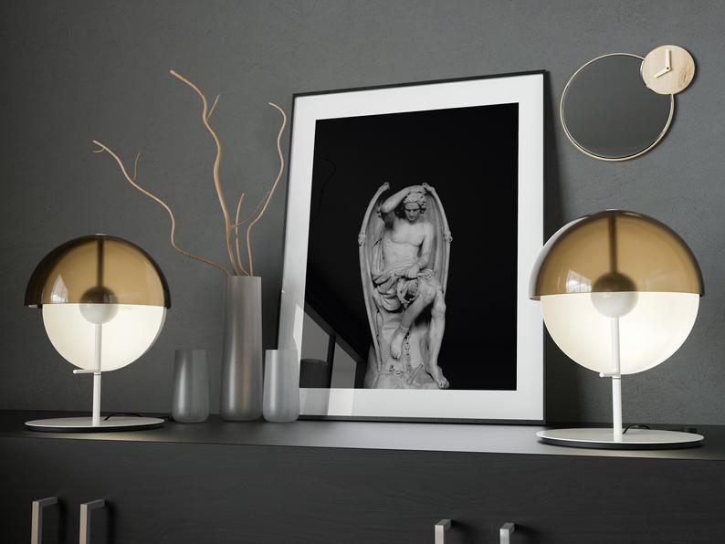 Lucifer, Angel, Sculpture - Black & White Poster - Plakatbar.no