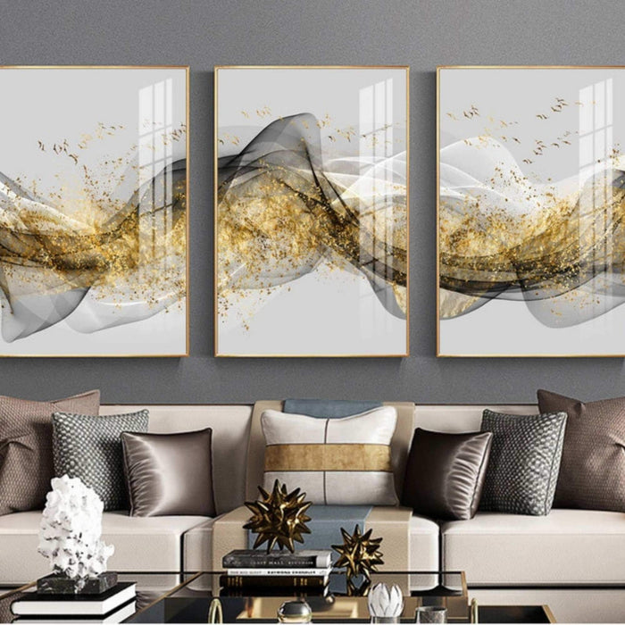 Luxury abstract golden ink landscape - 3 interiørmotiv - Plakatbar.no