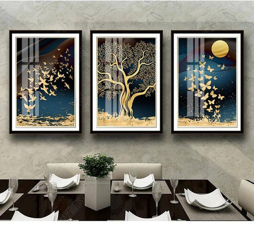 Luxury gold foil Abstract - Birds, Trees, Butterfly & Moon - Plakatbar.no