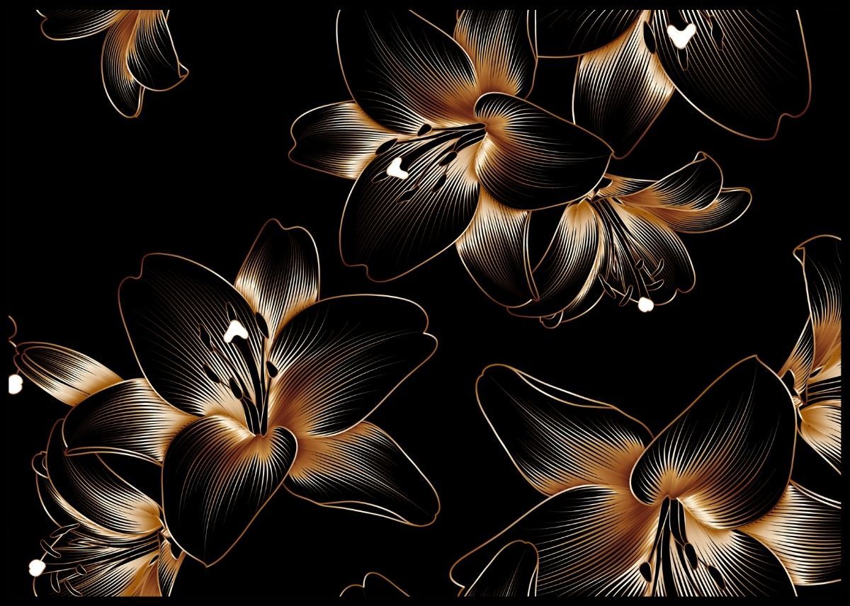 Luxury Golden Flowers Dahlia Poster - Plakatbar.no