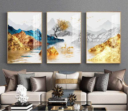Luxury Golden Landscape Painting - 3 interiørmotiv - Plakatbar.no