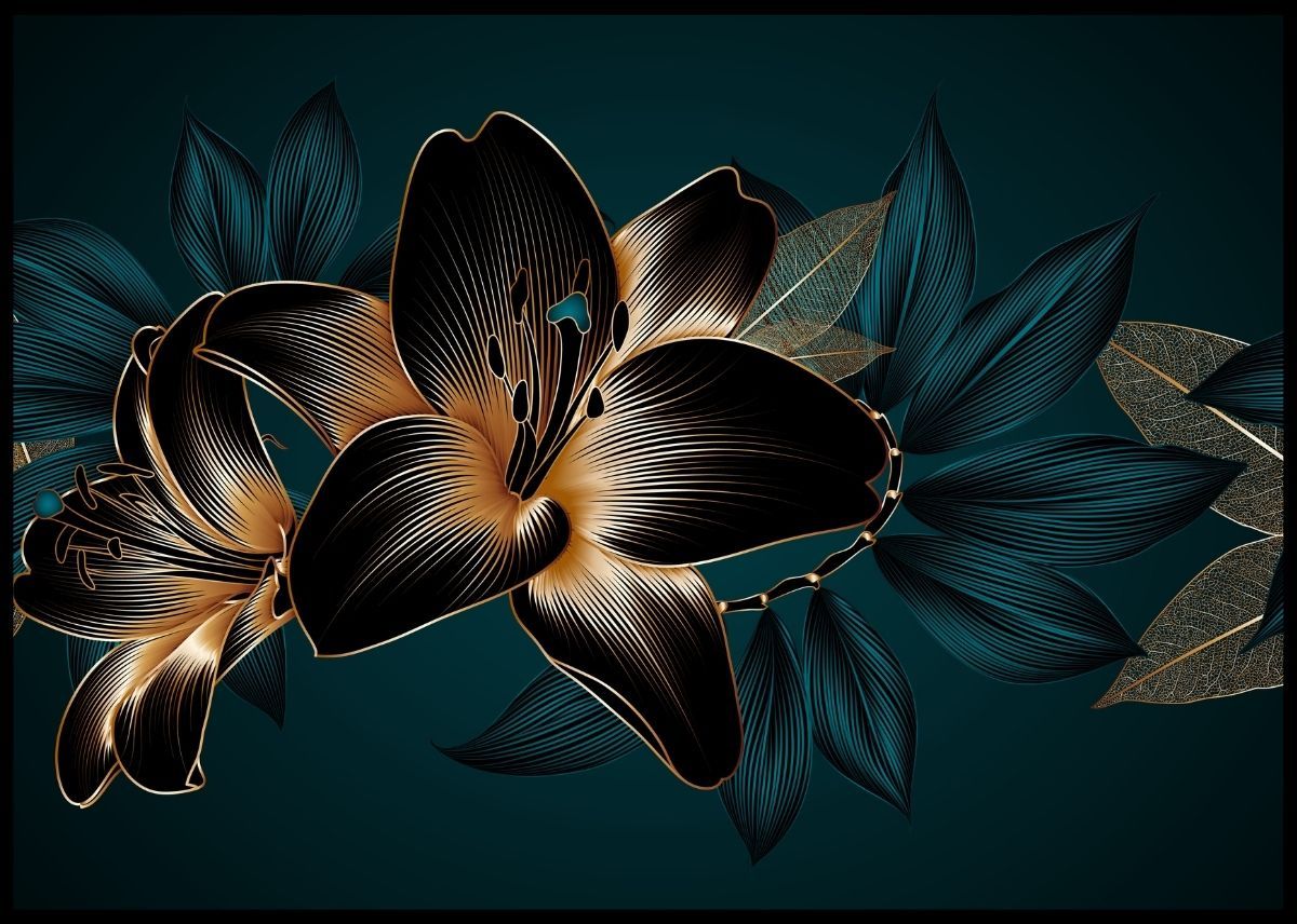 Luxury Golden Lillies Poster - Plakatbar.no