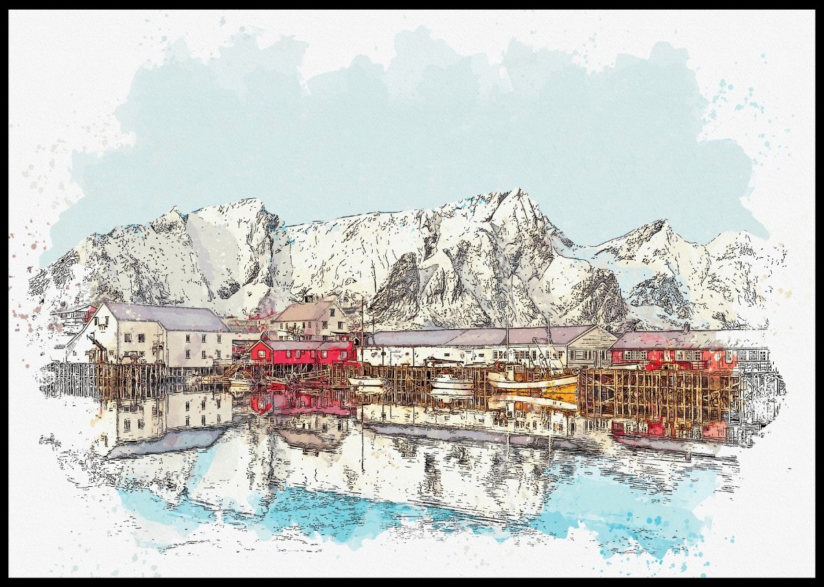 Malt plakat av Bergen - Plakatbar.no