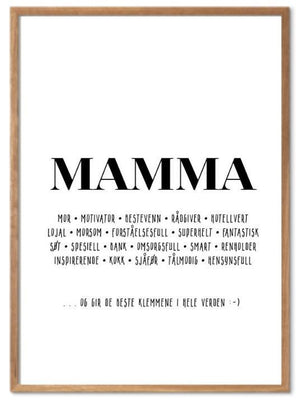 Mamma plakat. En morsom oversikt over mammarollen
