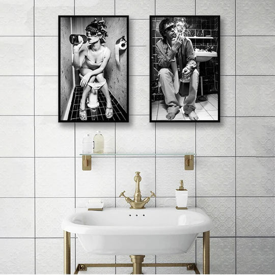 Man Drinking and Smoking In Toilet Poster - Plakatbar.no