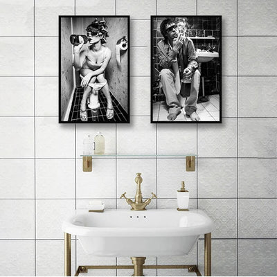 Man Drinking and Smoking In Toilet Poster - Plakatbar.no