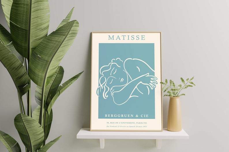 Matisse Sleeping Woman Sketch - Turquoise Poster - Plakatbar.no