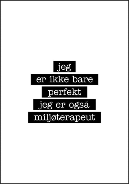 Miljøterapeut - Jeg er ikke bare perfekt Plakat - Plakatbar.no