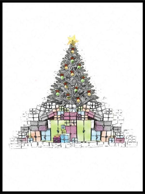 Minimalistisk Juleplakat - juletre med gaver - Plakatbar.no