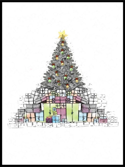 Minimalistisk Juleplakat - juletre med gaver - Plakatbar.no