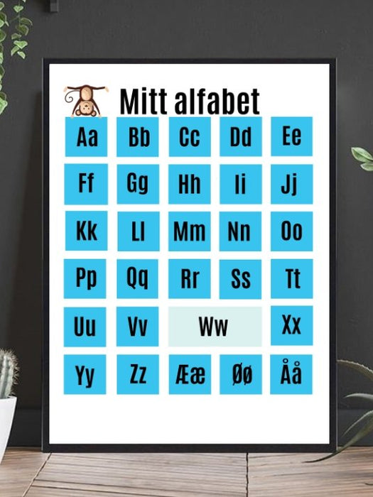 Mitt alfabet - Blå plakat - Plakatbar.no