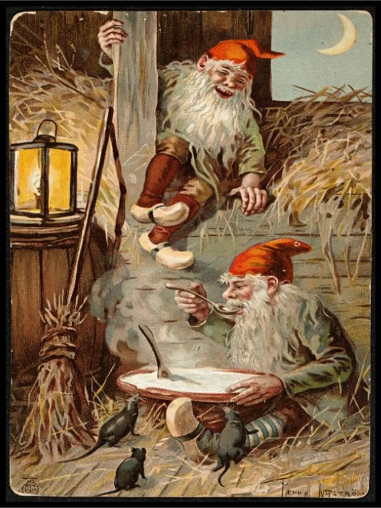 Nissene spiser grøt - Retro juleplakat - Jenny Nystrøm - Plakatbar.no