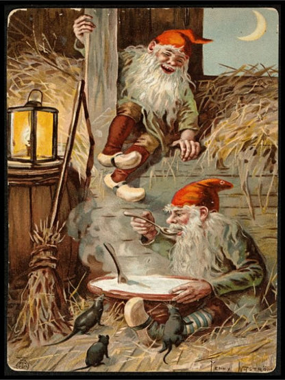 Nissene spiser grøt - Retro juleplakat - Jenny Nystrøm - Plakatbar.no