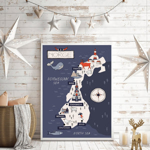 Norgeskart til barn - plakat - Plakatbar.no