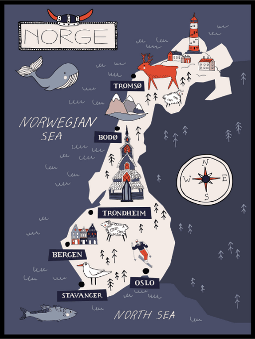 Norgeskart til barn - plakat - Plakatbar.no