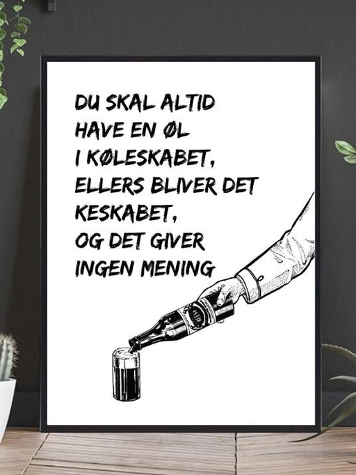 Øl i køleskabet poster - Dansk tekst - Plakatbar.no