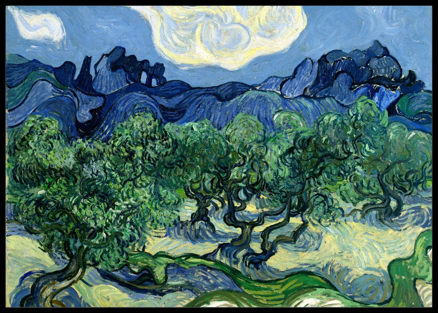 Oliventræer med Alpilles i baggrunden, Van Gogh - Plakat