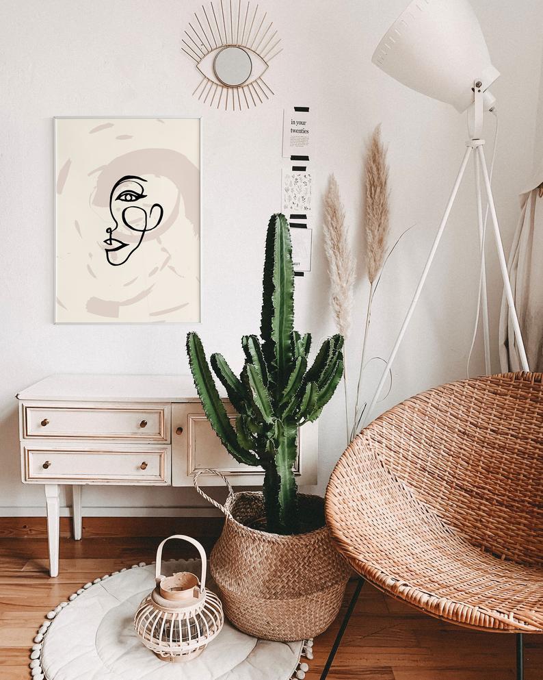 One Line Woman Sketch Boho Poster - Plakatbar.no