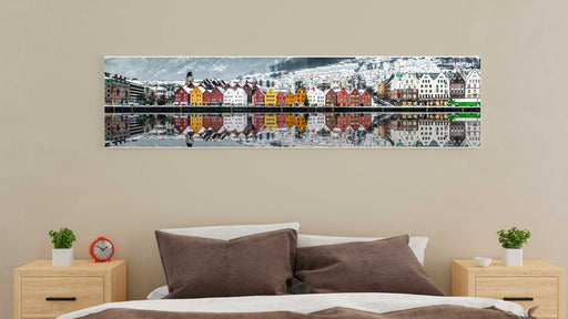 Panorama bilde av Bryggesiden i Bergen - panorama lerret - Plakatbar.no