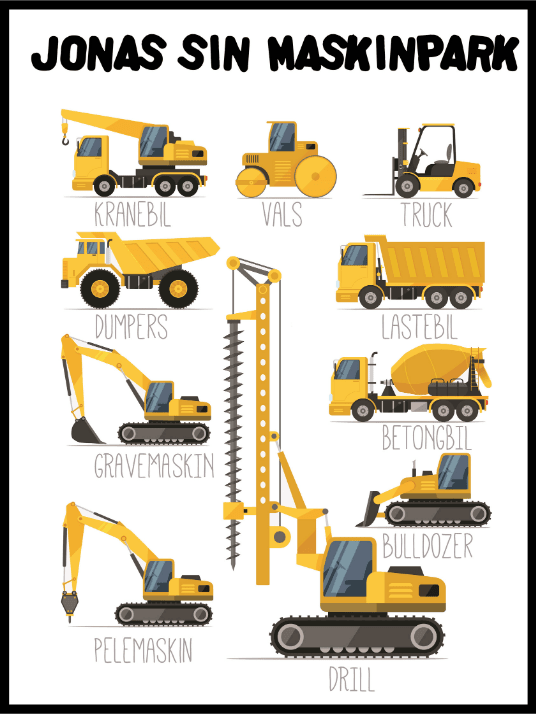 Poster with construction machinery - with your own name