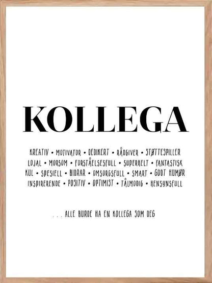 Plakat til kollega med positive punkter - Plakatbar.no