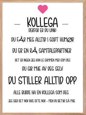 Poster til kollega - Derfor er du unik - Plakatbar.no