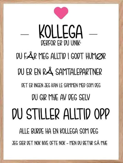 Poster til kollega - Derfor er du unik - Plakatbar.no