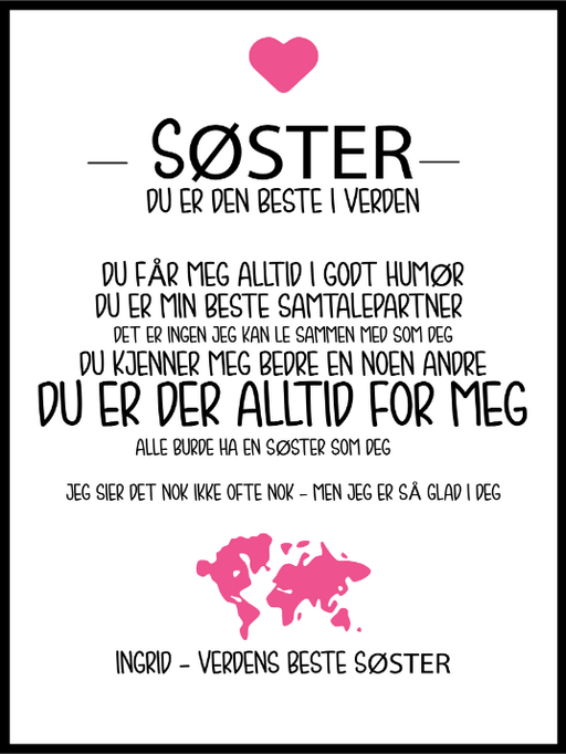 Poster Til Søster - Plakatbar.no