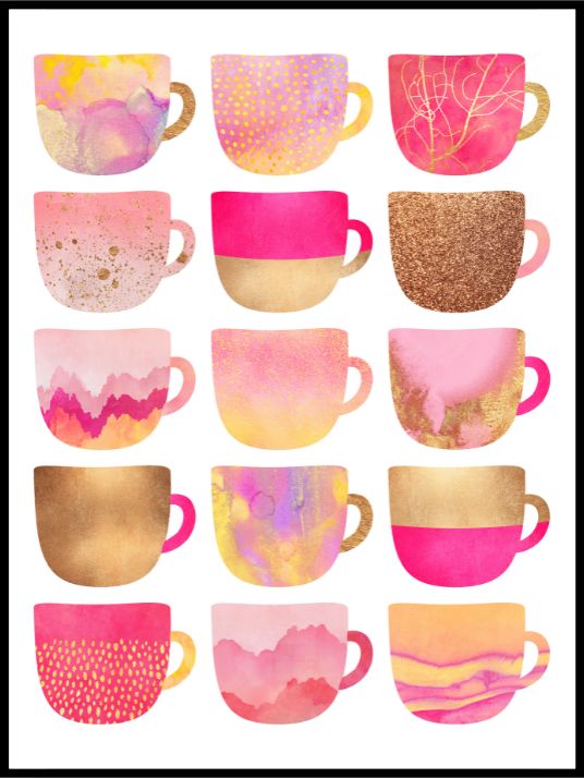 Pretty pink coffee cups - Poster