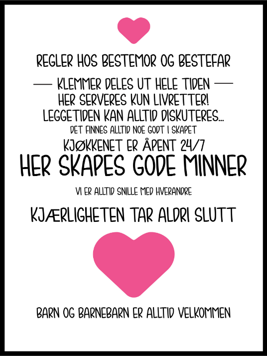 Regler hos bestemor og bestefar - Poster - Plakatbar.no