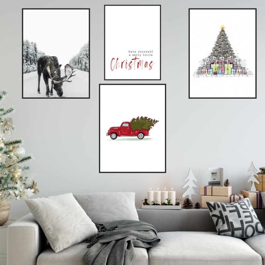 Rød julebil - juleplakat - Plakatbar.no