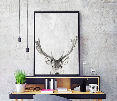 Sort og hvitt - trær og hjort - 3 motiver - Plakatbar.no