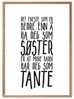 Søster og Tante plakat. Nydelig familieposter som skaper god stemming - Plakatbar.no
