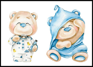 Søte bamser i blått - plakat - Plakatbar.no