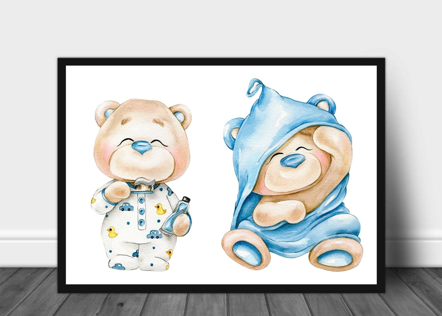 Søte bamser i blått - plakat - Plakatbar.no