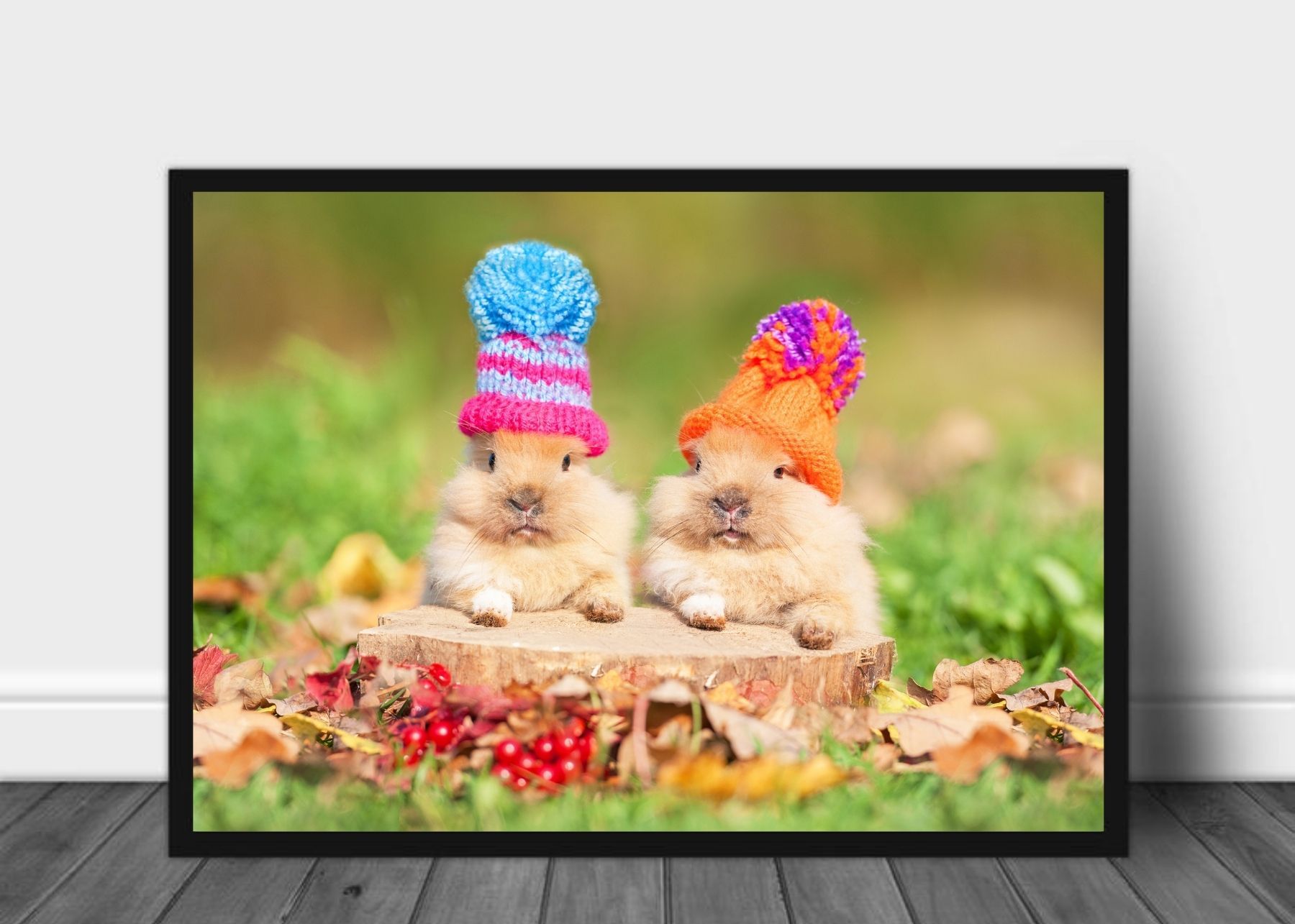 Søte kaniner med luer- plakat - Plakatbar.no