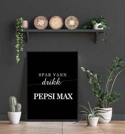 Spar vann - drikk Pepsi Max poster - sort bakgrunn - Plakatbar.no