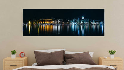 Stavanger cityscape with lights water reflection - panorama lerret - Plakatbar.no