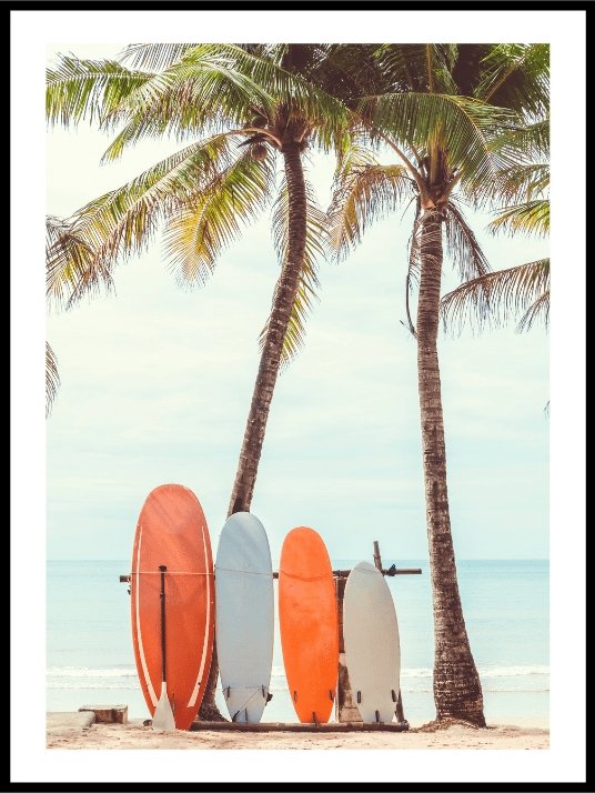 Surfboard and palms - Poster